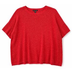 Eileen Fisher Linen Cotton Boxy Top L Red Coastal Lagenlook